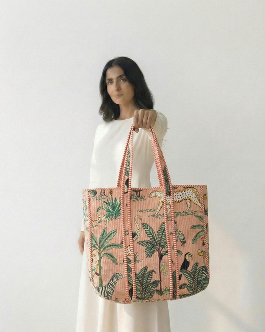 Colorful Jungle Tote Bag with Zip