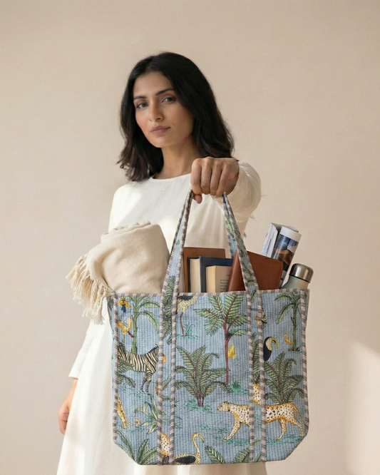 Jungle Muse Quilted Tote Bag with Zip