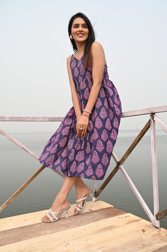 Mystic Mauve Pure Cotton Sleeveless Dress