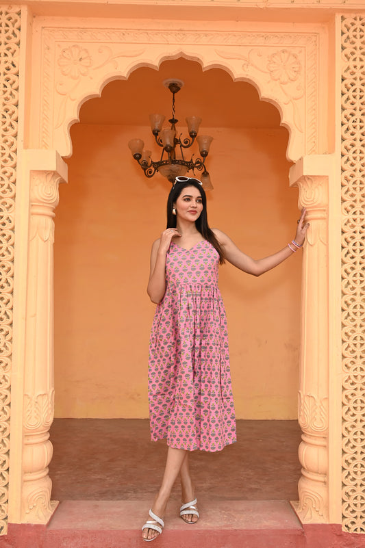 Pink Aura Pure Cotton Sleeveless Dress
