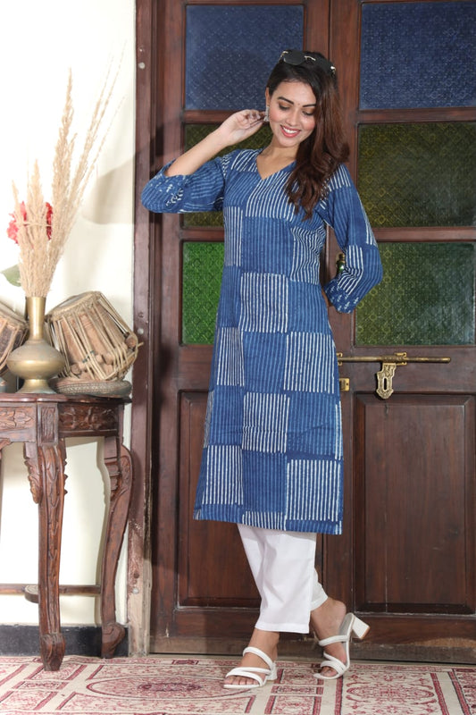 Blue Horizon Pure Cotton Long Kurti