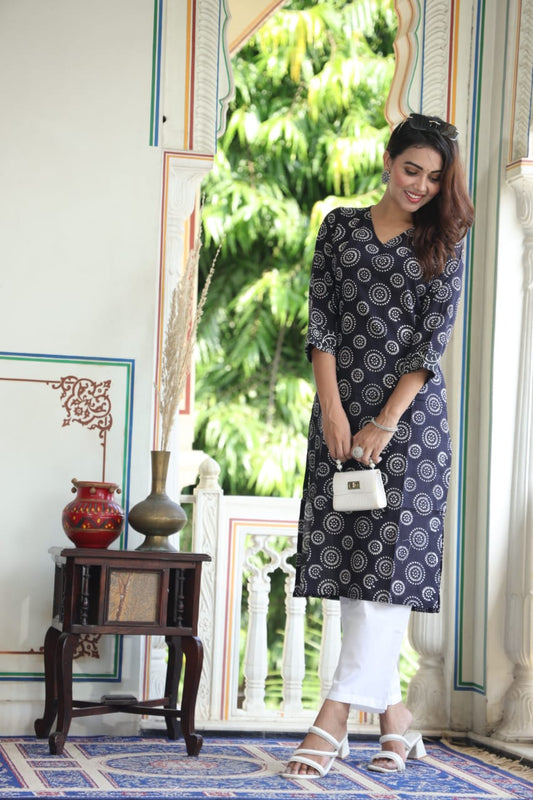 Black Petal Pure Cotton Long Kurti