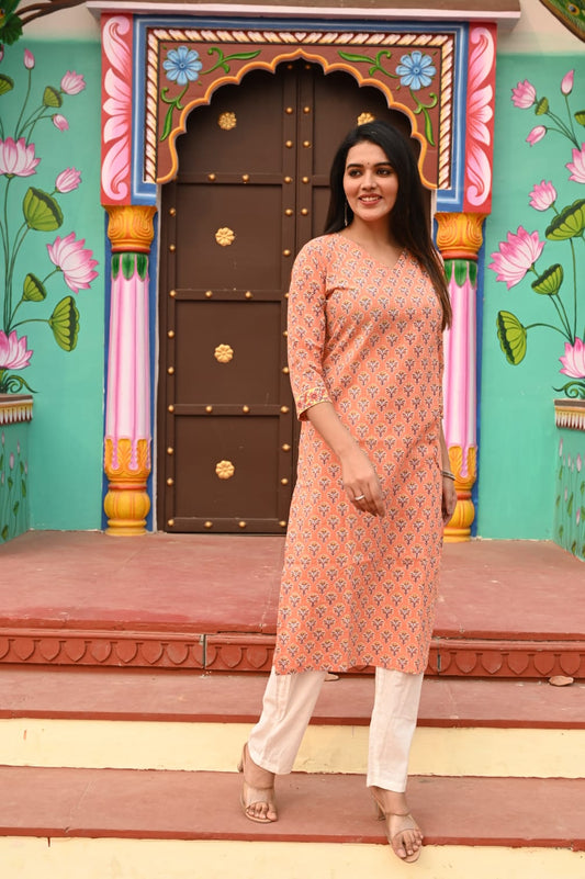 Peach Petal Pure Cotton Long Kurti