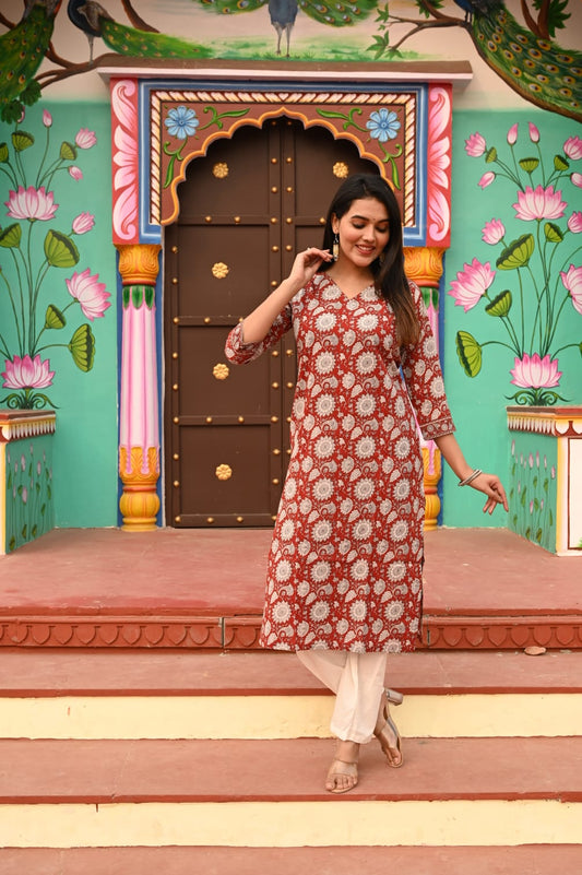 Cherry Field Pure Cotton Long Kurti