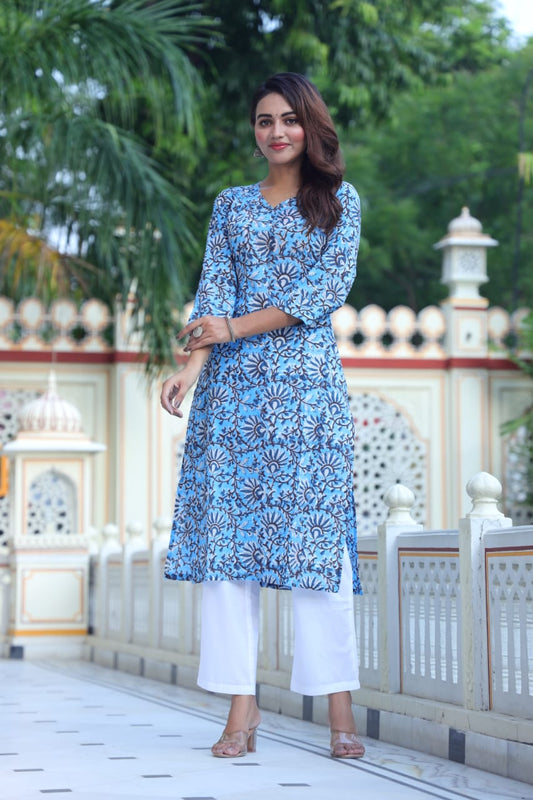 Ocean Bliss Pure Cotton Long Kurti