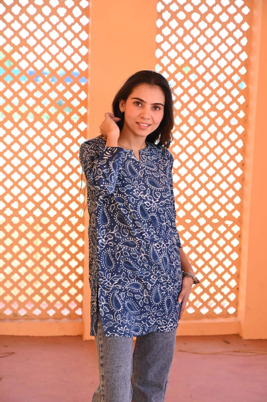 Moonlit Indigo Pure Cotton Short Kurti