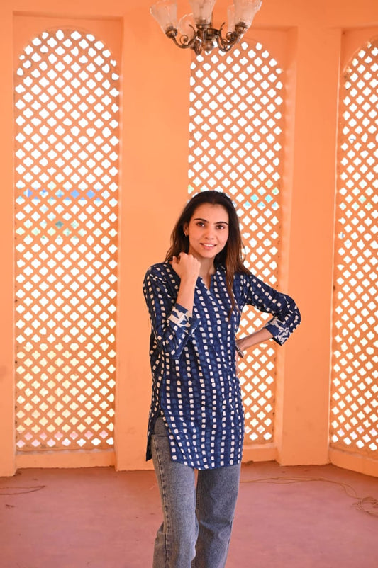 Maya Blue Pure Cotton Short Kurti