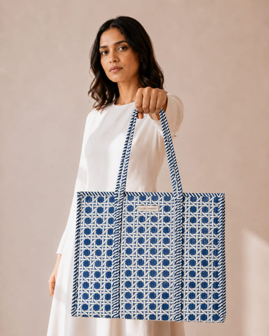 Blue Weave Tote Bag with Zip