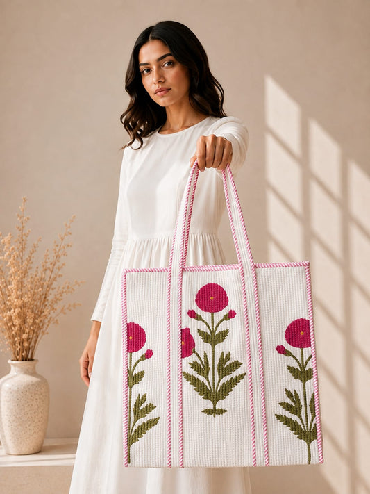 Pink Marigold Tote Bag with Zip