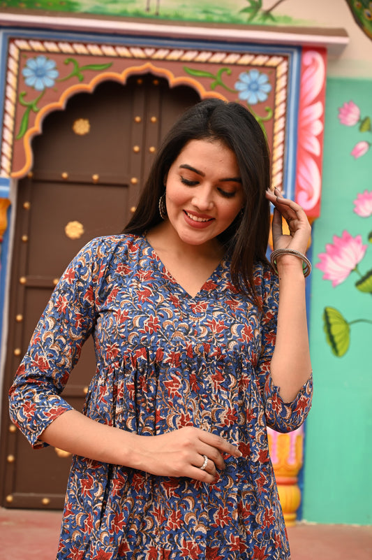 Tricolor Bloom Pure Cotton Short Kurti