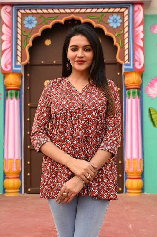 Cherry Mist Pure Cotton Short Kurti