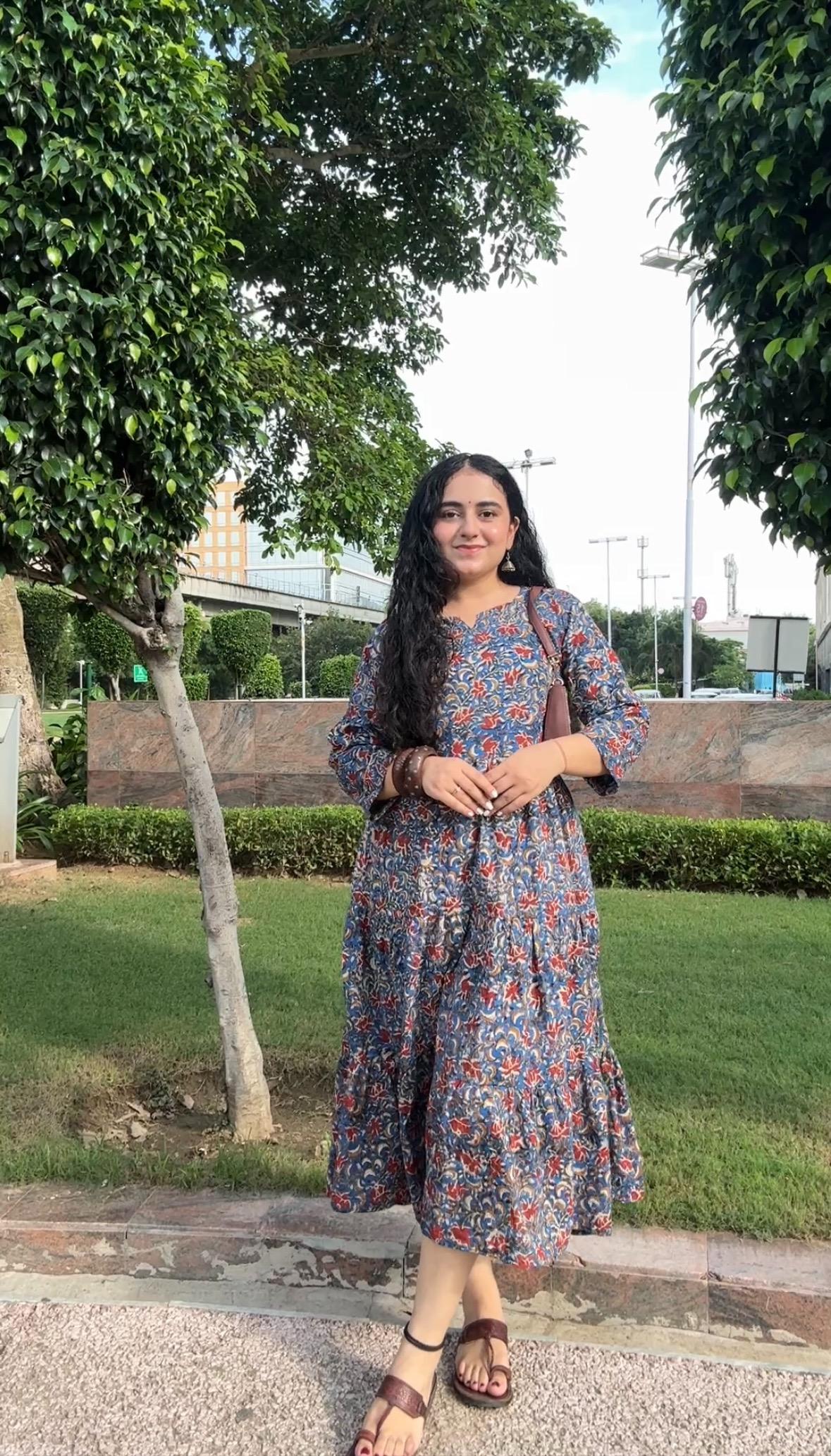 Blue Cherry Blossom Pure Cotton Dress With Pocket – Allure Shopping