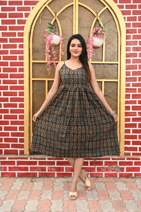 Olive Haze Pure Cotton Sleeveless Dress