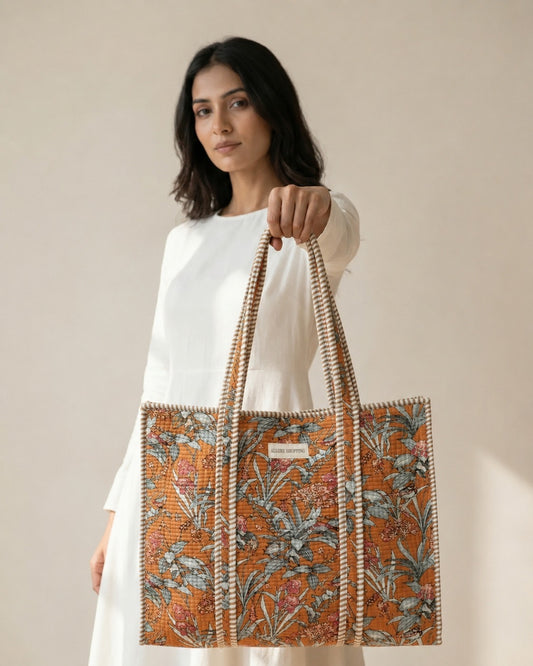 Mustard Tapestry Tote Bag with Zip