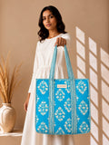 Sky Blue Quilted Tote Bag with Zip