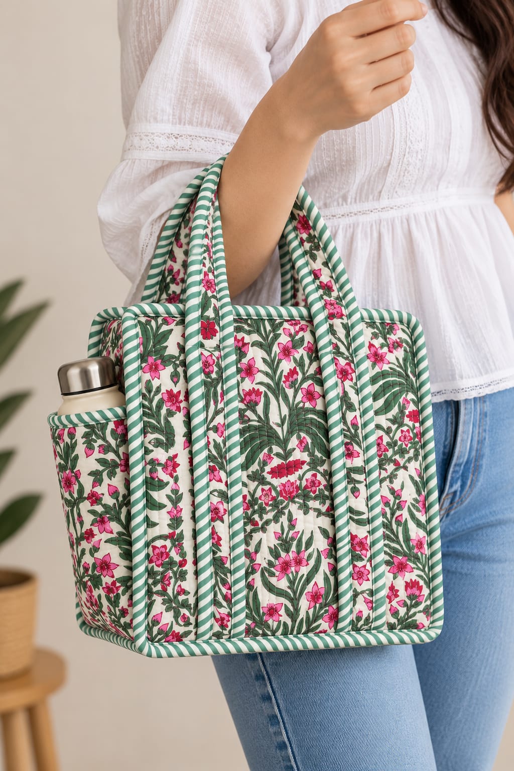 Green Garden · Quilted Cotton Tote Bag