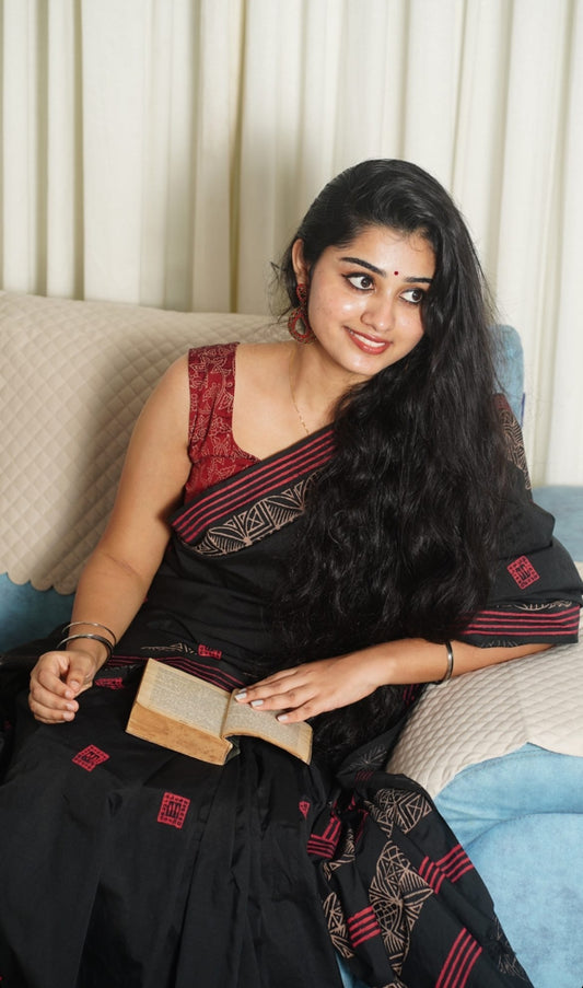 South Indian Cotton Hand-Printed saree