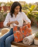 Orange Jungle Tote Bag with Zip