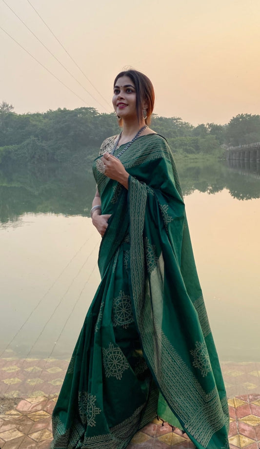 South Indian Cotton Hand-Printed saree