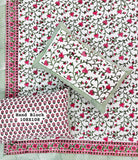 Extra Large Pure Hand Block Super King Size Cotton Bedsheet with 2 Zipped Reversible Pillow Covers