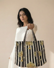 Black & White Tote Bag with Zip