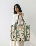 Beige Quilted Tote Bag with Zip