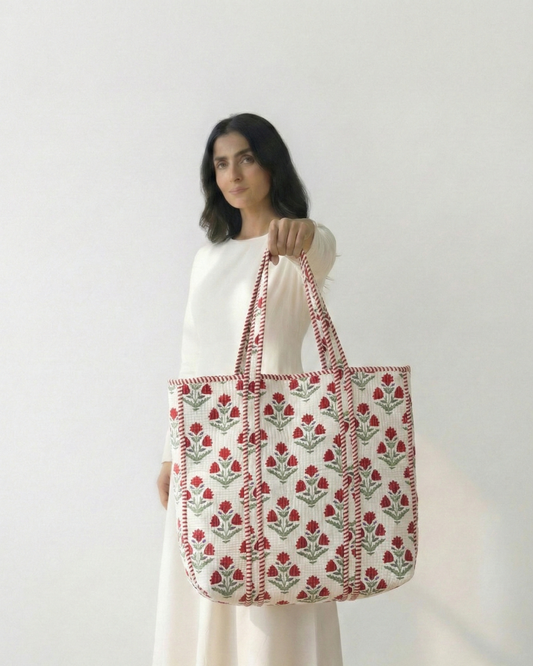 Evergreen Floral Tote Bag with Zip