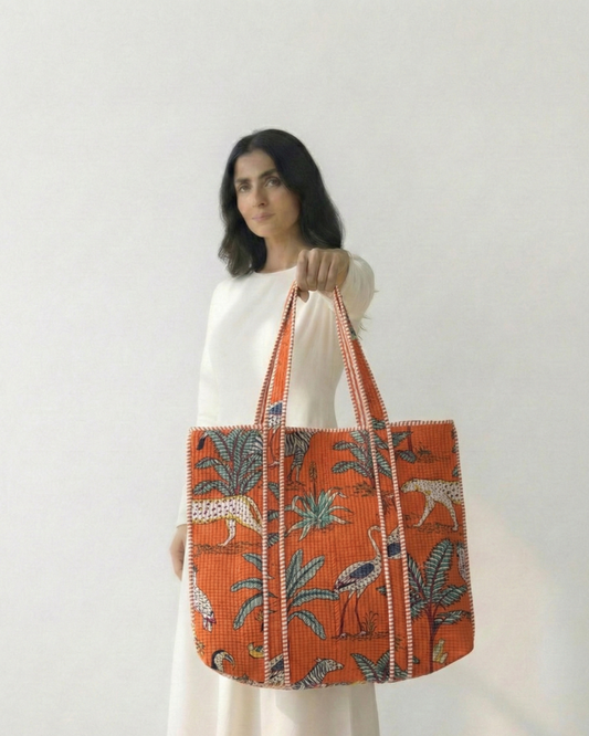Orange Jungle Tote Bag with Zip