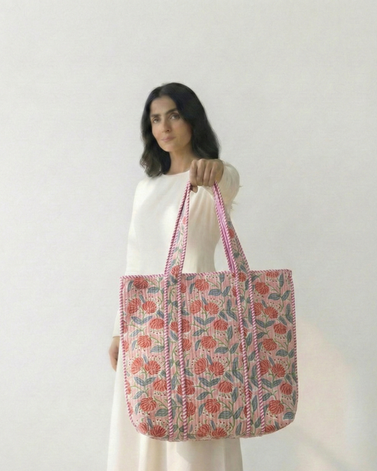 Cotton Blush Tote Bag with Zip