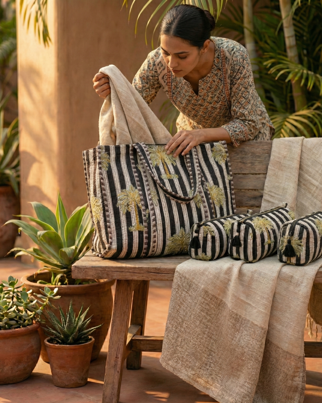 Black & White Tote Bag with Zip