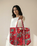 Laal Rang Quilted Tote Bag with Zip