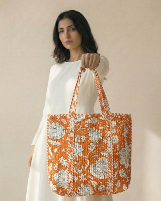 Orange & White Bag with Zip