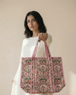 Pink Floral Tote Bag with Zip