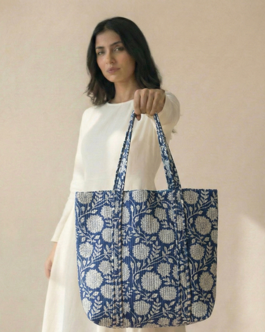 Blue & White Bag with Zip