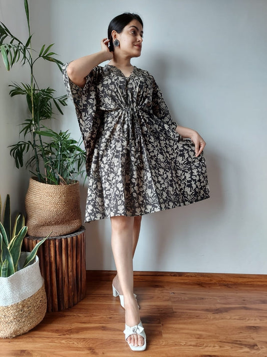 Hand Block Printed Free-Size Short Kaftan Dress
