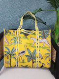 Yellow Jungle Tote Bag with Zip & Set of 3 pouches combo