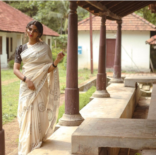 South Indian Cotton Hand-Printed saree