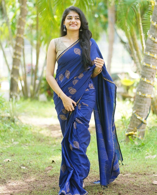 South Indian Cotton Hand-Printed saree