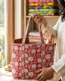 Red & White Tote Bag with Zip