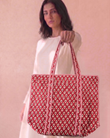 Coral Blossom Tote Bag with Zip
