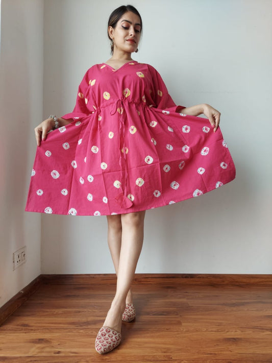 Hand Block Printed Free-Size Short Kaftan Dress