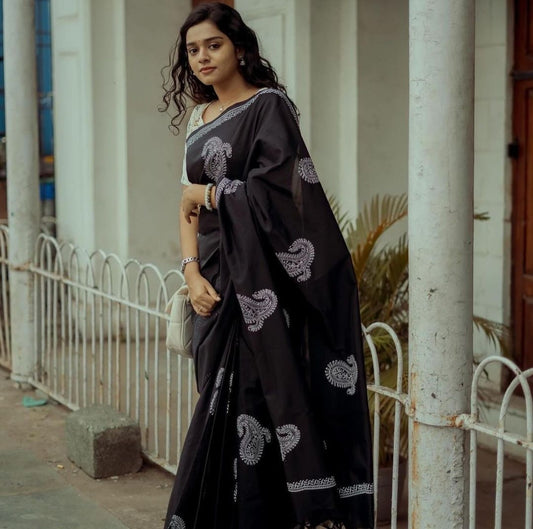 South Indian Cotton Hand-Printed saree