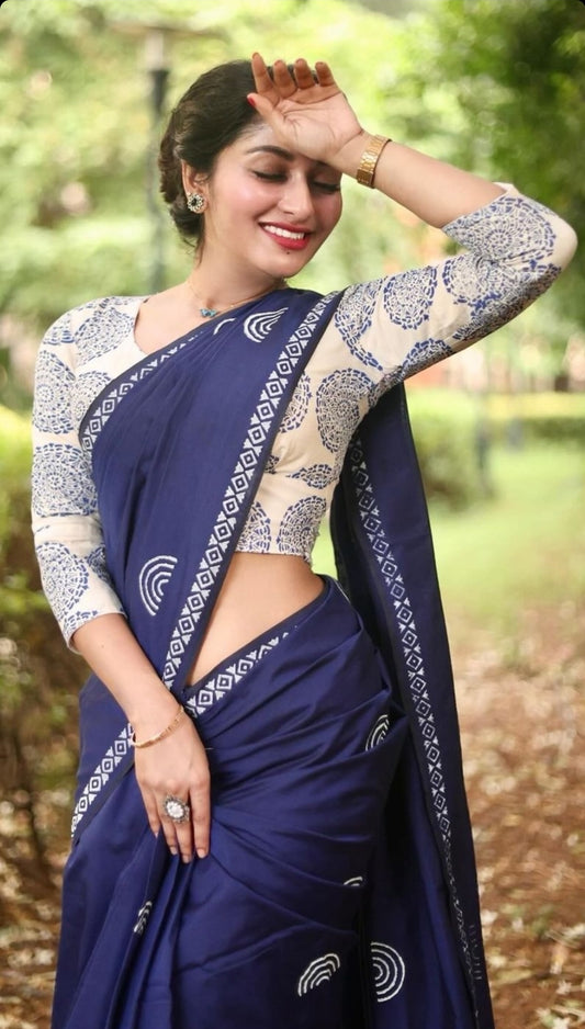 South Indian Cotton Hand-Printed saree