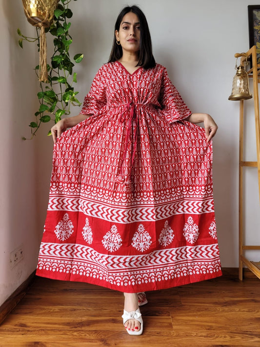 Hand Block Printed Cotton Free Size Dress