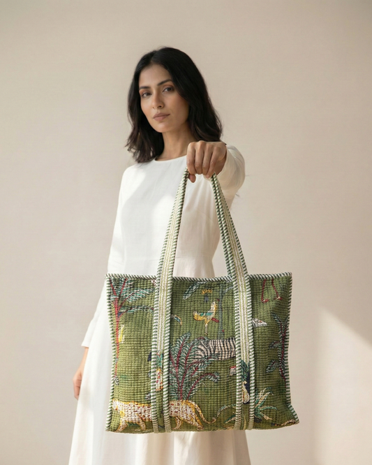 Hara Bhara Tote Bag with Zip