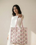 Phoolwari Quilted Tote Bag with Zip