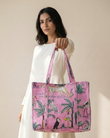 Baby Pink Jungle Glow Tote Bag with Zip