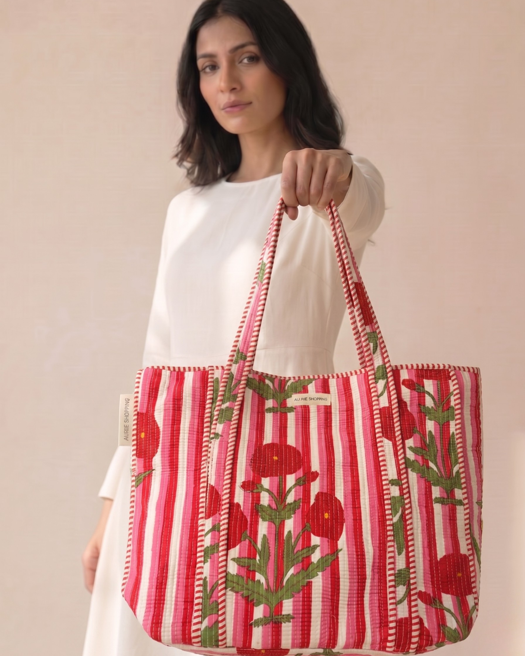 Blossom Stripe Tote Bag with Zip
