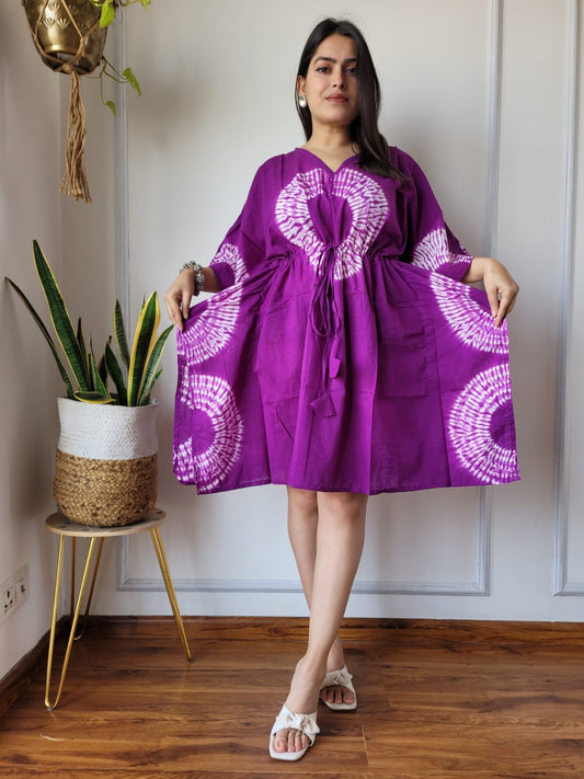 Hand Block Printed Free-Size Short Kaftan Dress