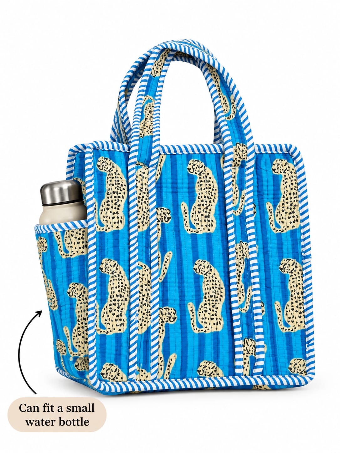 Blue Leopard · Quilted Cotton Tote Bag